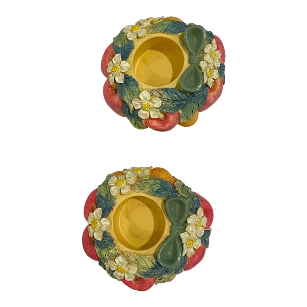 Vintage Fruit & Flowers Design Pair of Candleholders